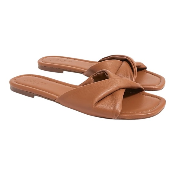 J. Crew Twisted Puff Slip On Slide Sandal in Brown Criss Cross Euro Summer NEW - Picture 1 of 10